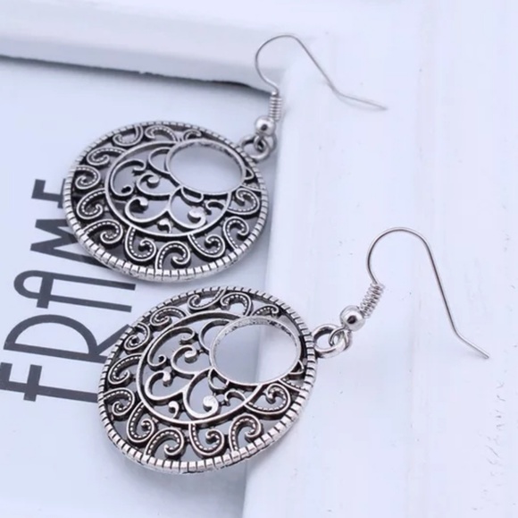 boho silver fashion costume earrings Jewelry - Bohemian Antique Round Bali Earrings